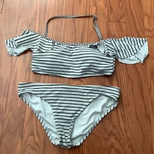 stripes bikini halter top with off the shoulders